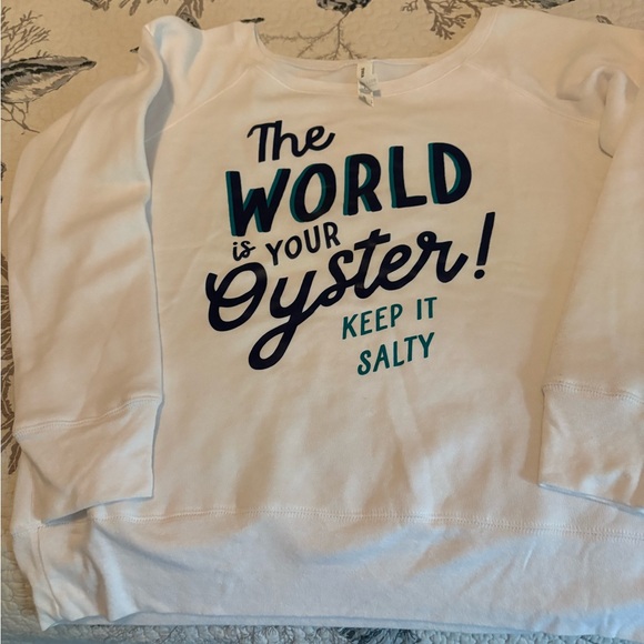 Bella Canvas Tops - Bella Canvas White Sweatshirt with Blue and Teal Text